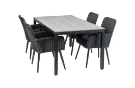 5-delige tuinset | 4 Pisa stoelen (Black) | 160cm Cyprus tuintafel (Grey)