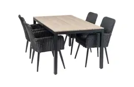 5-delige tuinset | 4 Pisa stoelen (Black) | 160cm Cyprus tuintafel (Wood)