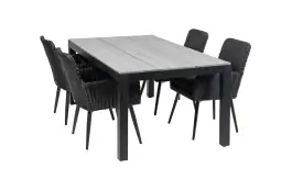 5-delige tuinset | 4 Pisa stoelen (Black) | 180cm Cyprus tuintafel (Grey)