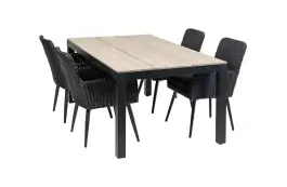 5-delige tuinset | 4 Pisa stoelen (Black) | 180cm Cyprus tuintafel (Wood)
