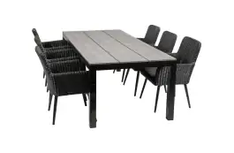 7-delige tuinset | 6 Pisa stoelen (Black) | 225cm Cyprus tuintafel (Grey)