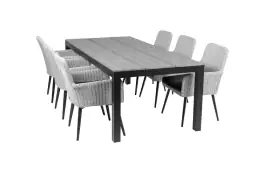 7-delige tuinset | 6 Pisa stoelen (White) | 225cm Cyprus tuintafel (Grey)