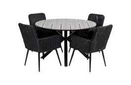 5-delige ronde tuinset | 4 Pisa tuinstoelen (Black) | ⌀120cm Cyprus tuintafel (Grey)