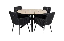 5-delige ronde tuinset | 4 Pisa tuinstoelen (Black) | ⌀120cm Cyprus tuintafel (Wood)