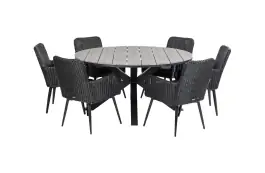 7-delige ronde tuinset | 6 Pisa tuinstoelen (Black) | ⌀150cm Cyprus tuintafel (Grey)