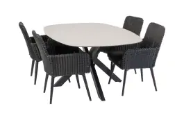 5-delige tuinset | 4 Pisa tuinstoelen (Black) | Tuintafel Malaga 180x115cm (Black)