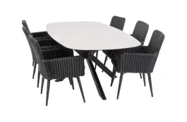 7-delige tuinset | 6 Pisa tuinstoelen (Black) | Tuintafel Malaga 240x115cm (Black)