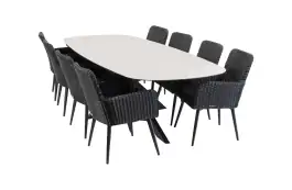 9-delige tuinset | 8 Pisa tuinstoelen (Black) | Tuintafel Malaga 280x115cm (black)