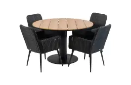 5-delige ronde tuinset | 4 Pisa tuinstoelen (Black) | ø120cm Tower tuintafel (Black)