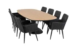 9-delige tuinset | 8 Pisa tuinstoelen (Black) | 260cm Tower tuintafel (Black)