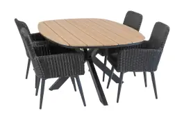 5-delige tuinset | 4 Pisa tuinstoelen (Black) | Tuintafel Cadiz 180x115cm (Black)