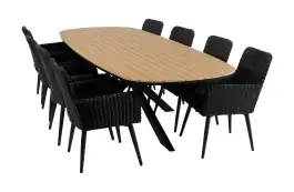 9-delige tuinset | 8 Pisa tuinstoelen (Black) | Tuintafel Cadiz 280x115cm (Black)