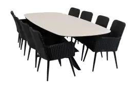 9-delige tuinset | 8 Pisa tuinstoelen (Black) | Tuintafel Malaga 280x115cm (black)