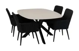 5-delige tuinset | 4 Pisa tuinstoelen (Black) | Tuintafel Malaga 180x115cm (Black)