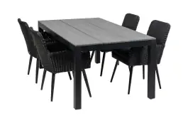 5-delige tuinset | 4 Pisa stoelen (Black) | 180cm Cyprus tuintafel (Grey)