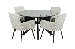 5-Delige ronde tuinset | 4 Pisa tuinstoelen (White) | ⌀120cm Cyprus tuintafel (Grey)