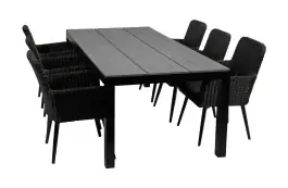 7-delige tuinset | 6 Pisa stoelen (Black) | 225cm Cyprus tuintafel (Grey)