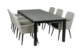 7-delige tuinset | 6 Pisa stoelen (White) | 225cm Cyprus tuintafel (Grey)