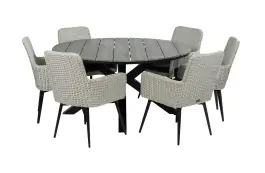7-delige ronde tuinset | 6 Pisa tuinstoelen (White) | ⌀150cm Cyprus tuintafel (Grey)
