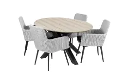 5-delige tuinset | 4 Pisa tuinstoelen (White) | 180cm ovale Cyprus tuintafel (Wood)