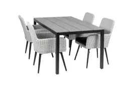 5-delige tuinset | 4 Pisa stoelen (White) | 160cm Cyprus tuintafel (Grey)