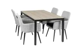 5-delige tuinset | 4 Pisa stoelen (White) | 160cm Cyprus tuintafel (Wood)