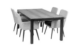 5-delige tuinset | 4 Pisa stoelen (White) | 180cm Cyprus tuintafel (Grey)