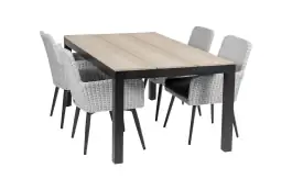 5-delige tuinset | 4 Pisa stoelen (White) | 180cm Cyprus tuintafel (Wood)
