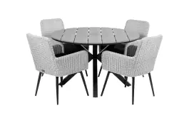 5-Delige ronde tuinset | 4 Pisa tuinstoelen (White) | ⌀120cm Cyprus tuintafel (Grey)