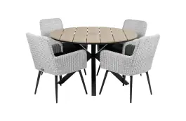 5-delige ronde tuinset | 4 Pisa tuinstoelen (White) | ⌀120cm Cyprus tuintafel (Wood)