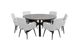 7-delige ronde tuinset | 6 Pisa tuinstoelen (White) | ⌀150cm Cyprus tuintafel (Grey)