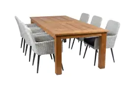 7-delige tuinset | 6 Pisa tuinstoelen (White) | 240cm Ayra teak tuintafel