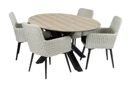 5-delige tuinset | 4 Pisa tuinstoelen (White) | 180cm ovale Cyprus tuintafel (Wood)