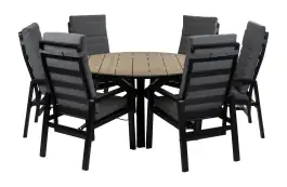 7-Delige ronde tuinset | 6 Berlijn tuinstoelen (Black) | Tuintafel Cyprus ø150cm (Wood)