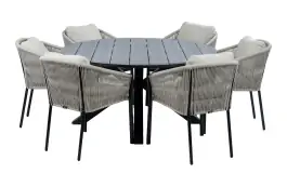 7-Delige ronde tuinset | 6 Tuinstoelen Elvira (Black) | Tuintafel Cyprus ø150cm (Grey)