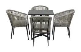 5-Delige tuinset | 4 Tuinstoelen Sluis (Black) | Inklapbare tuintafel Gent 70x70cm (Black)