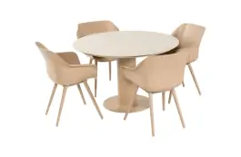 5-delige ronde tuinset | 4 Sophie tuinstoelen (Cappuccino) | Tuintafel Girona ø120cm (Sand)