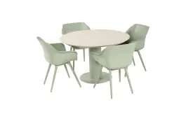 5-delige ronde tuinset | 4 Sophie tuinstoelen (Soft Green) | Tuintafel Girona ø120cm (Soft Green)