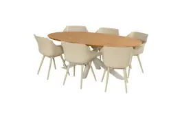 7-delige tuinset | 6 Sophie tuinstoelen (Sand) | Tuintafel San Sebastian (Sand/Teak) | Hartman