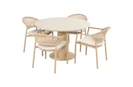 5-delige ronde tuinset | 4 Taragona tuinstoelen (Cappuccino) | Tuintafel Girona ø120cm (Cappuccino)