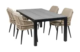 5-delige tuinset | 4 Isabel stoelen (Sand) | 180cm Cyprus tuintafel (Grey)