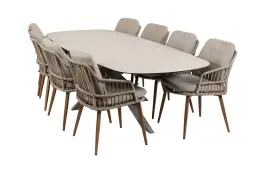 9-delige tuinset | 8 Isabel tuinstoelen (Sand/Wood) | Tuintafel Malaga 280x115cm (Camel)