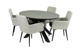 5-delige tuinset | 4 Pisa tuinstoelen (White) | 180cm ovale Cyprus tuintafel (Grey)