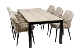 7-delige tuinset | 6 Isabel stoelen (Sand) | 225cm Cyprus tuintafel (Wood)