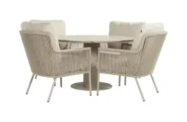 5-delige ronde lounge dining set | 4 Zaragoza tuinstoelen (Sand) | Tuintafel Zaragoza ø120cm (Sand)
