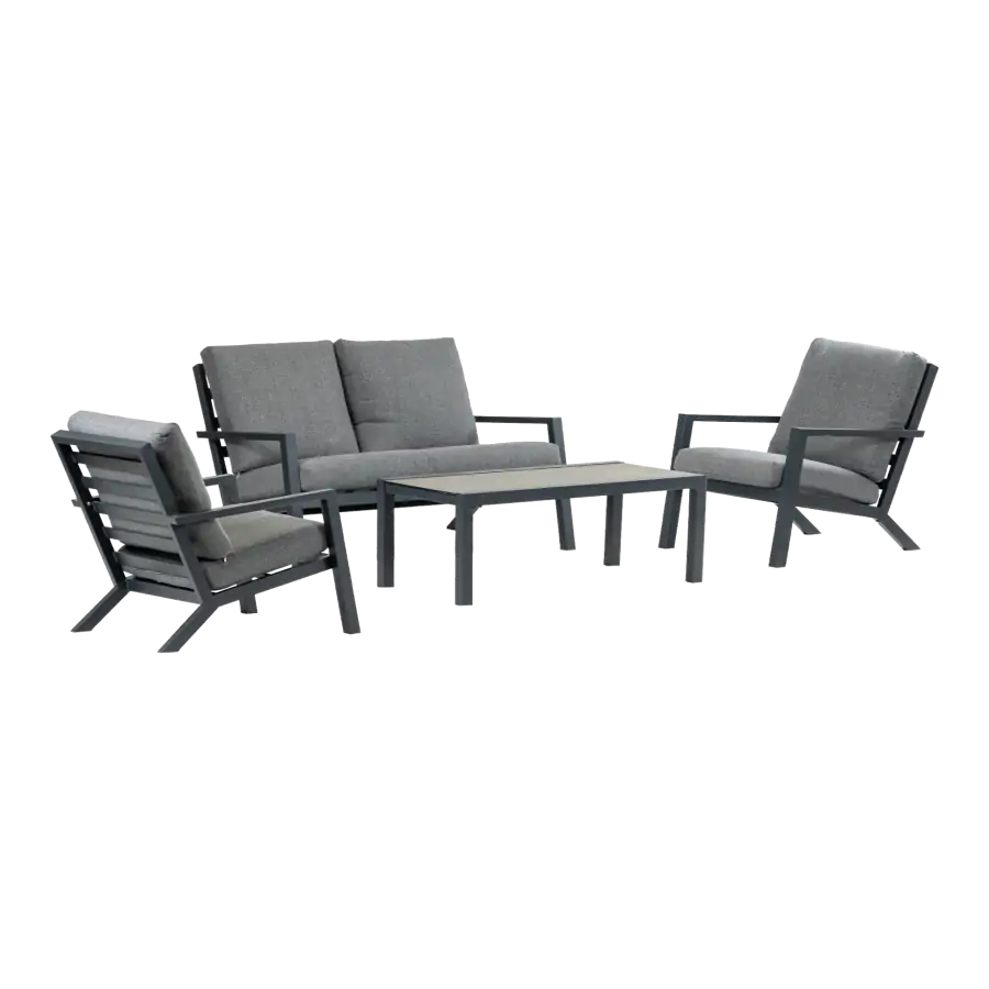 Stoel-bank Loungeset Bezano | met 2-persoonsbank | Matt Black/Grey |  Aluminium