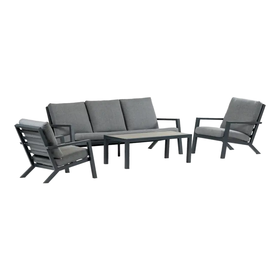 Stoel-bank Loungeset Bezano | met 3-persoonsbank | Matt Black/Grey | Aluminium