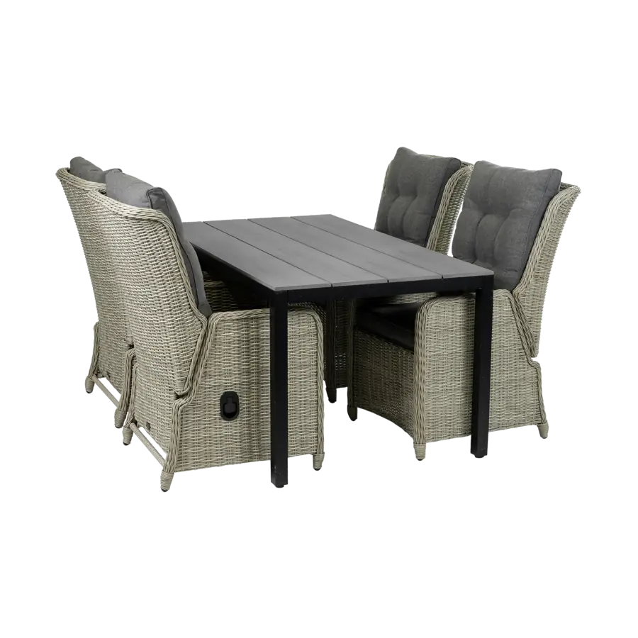 Dublin verstelbaar MG cyprus grey_5delig tuinset wicker vlechtwerk-aluminium frame-schuinaanzicht