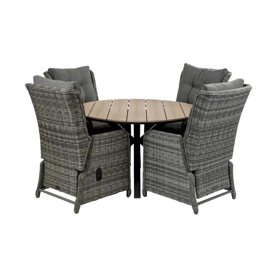 5 delige tuinset-Dublin verstelbare tuinstoel-Ash Grey-polywood tuintafel-wicker-aluminium frame