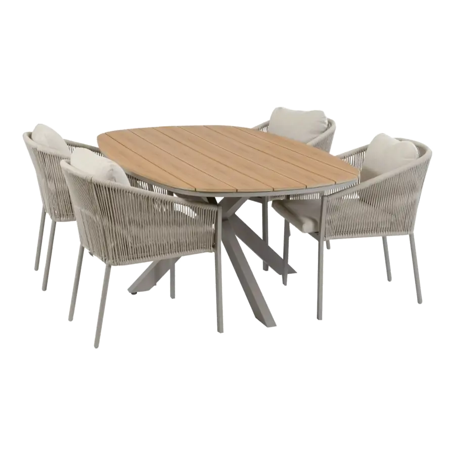 5-delige tuinset | 4 Elvira tuinstoelen (Camel) | Tuintafel Cadiz 180x115cm (Camel)